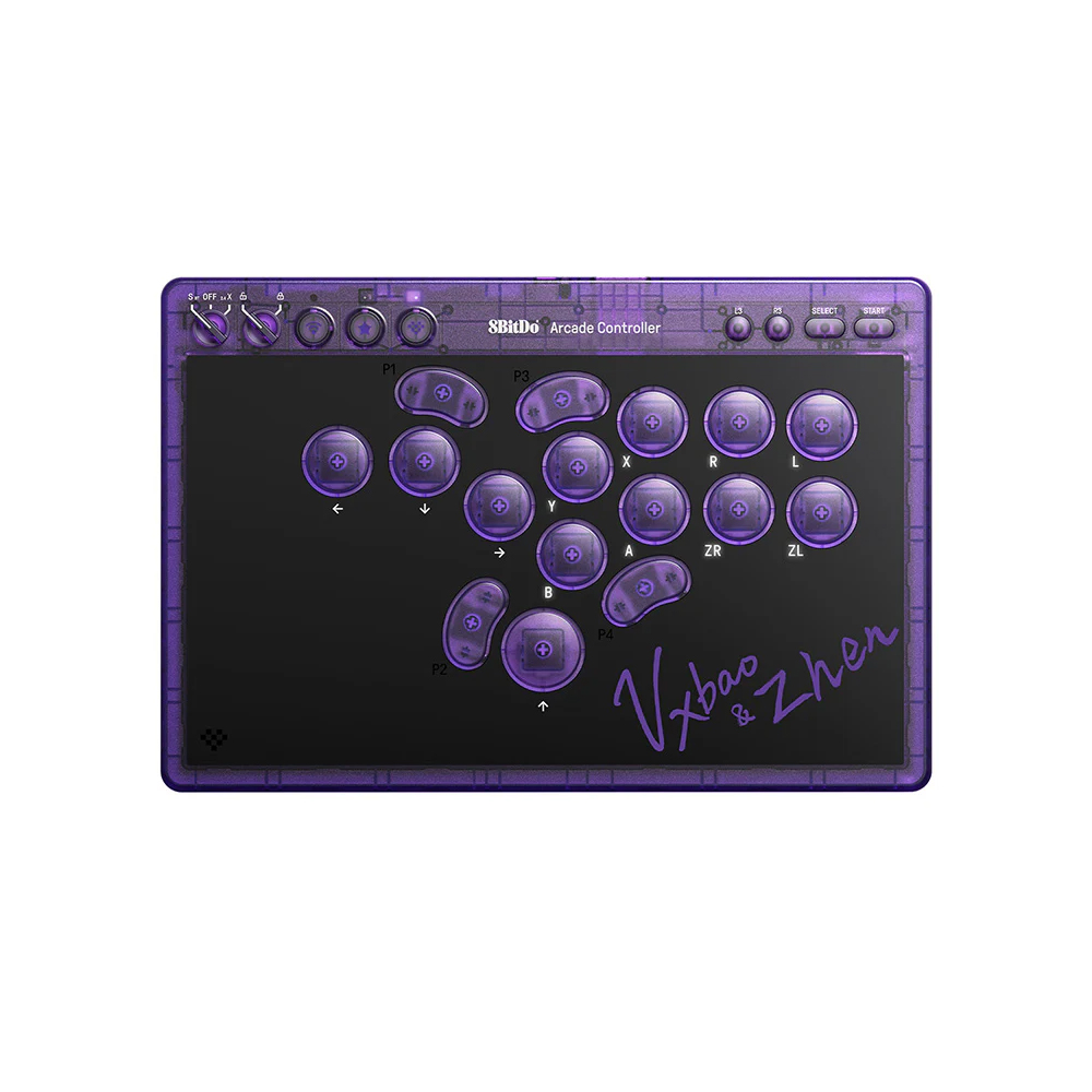 Игровой аркадный контроллер 8BitDo Arcade Controller - Transparent Purple Signature Edition